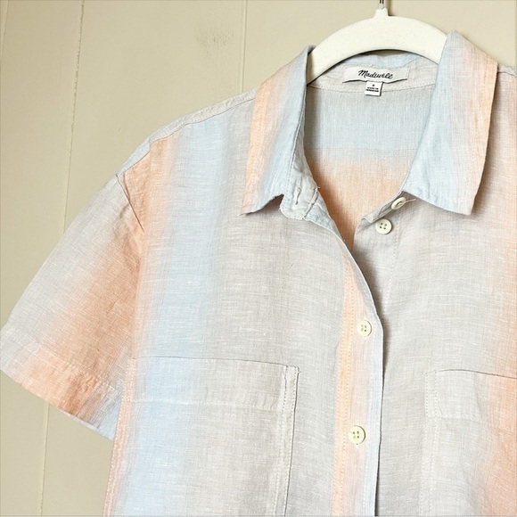 Madewell 100% Linen Beachside Shirt Small Ombré Stripe‎ blue coral boxy top - Picture 4 of 10
